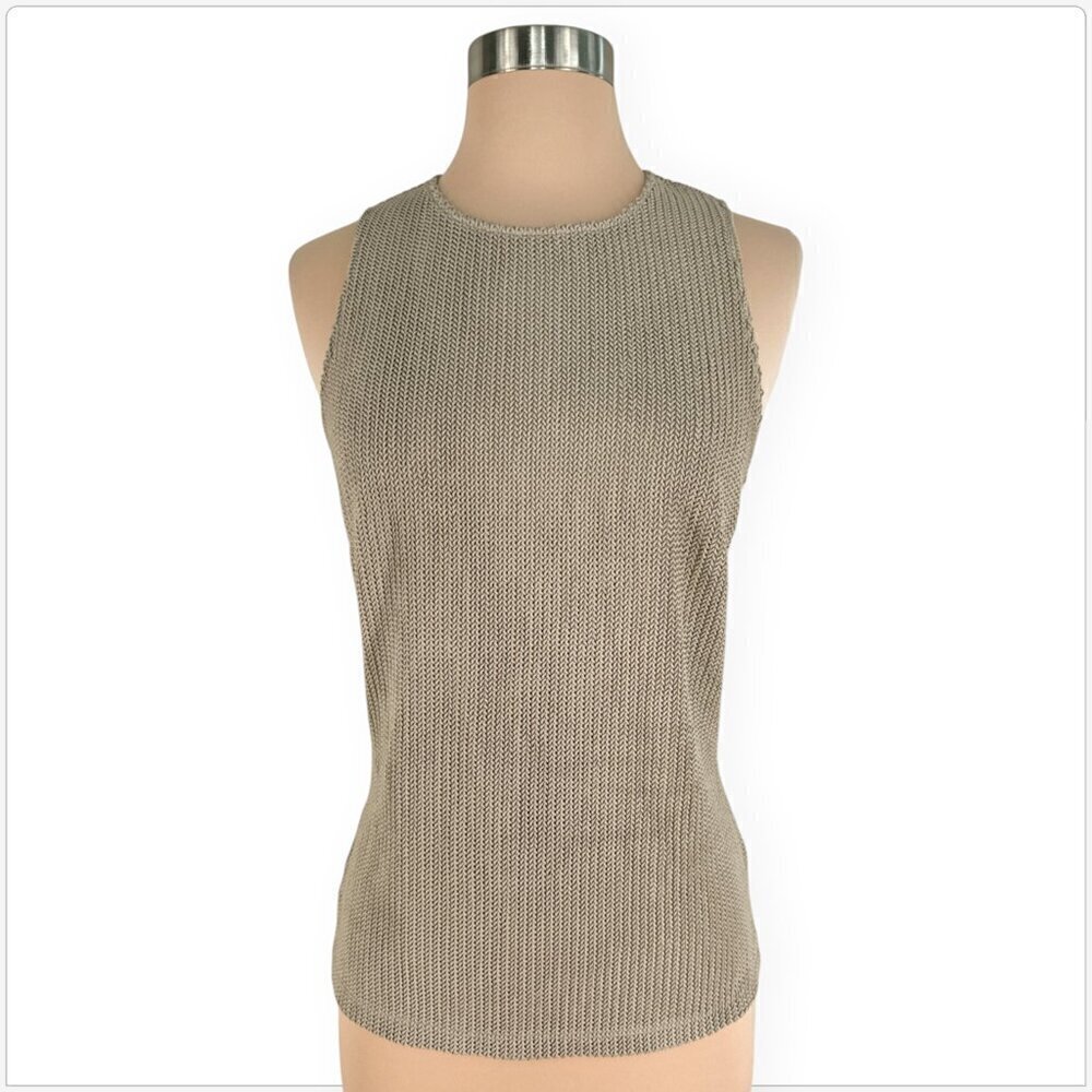 Mark Wong Nark Beige Taupe Textured Woven Knit Sleeveless Summer Tank Top L